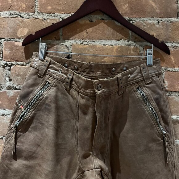 Diesel “Industry Division” Distressed Brown Leather Pants - Picture 3 of 13